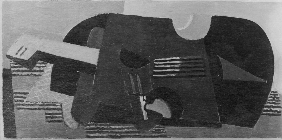 'Violin' resp. 'Still life with guitar', oil above pencil on drawing paper, ca. 1930/31, in 1937 confiscated as 'entartete Kunst' and destroyed, Harry-Fischer-List EK 14897